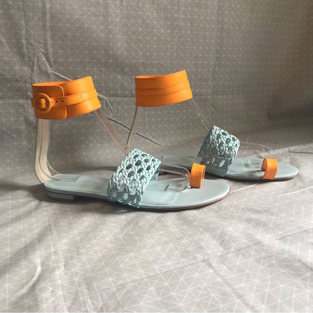 NWOT Dondoks Lety Braided Ankle Sandals Blue Orange 38